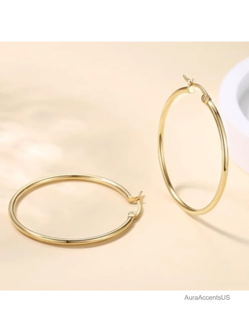 14K Gold Plated Hoop Earrings with Cubic Zirconia for Women